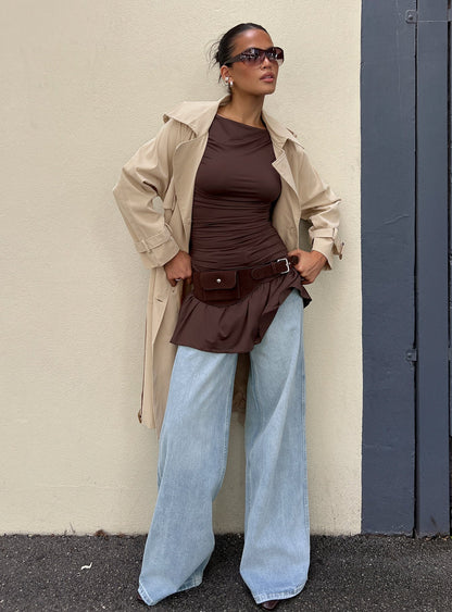 Ramos Low Rise Wide Leg Denim Jeans Light Blue Wash