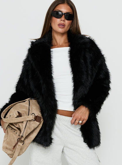 Super Trouper Faux Fur Jacket Black