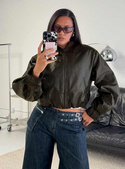 Mastery PU Bomber Jacket Washed Brown