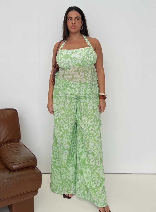 Finesse Pants Green Floral Curve