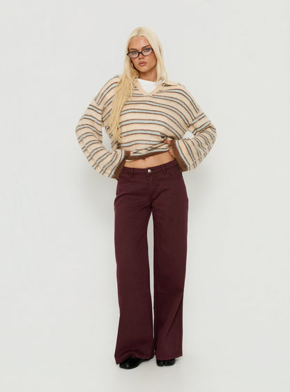 Ramos Low Rise Wide Leg Denim Jeans Currant