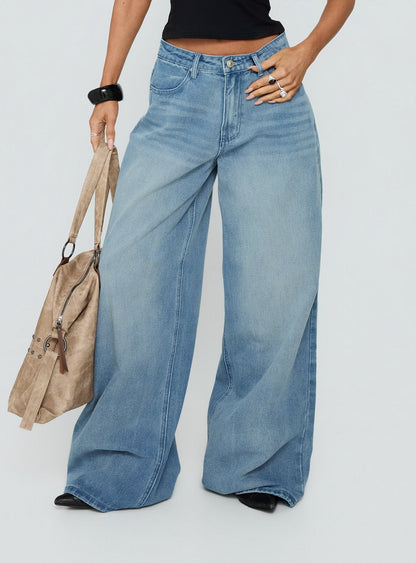 Naylor Mid Rise Wide Leg Jeans Light Blue Wash