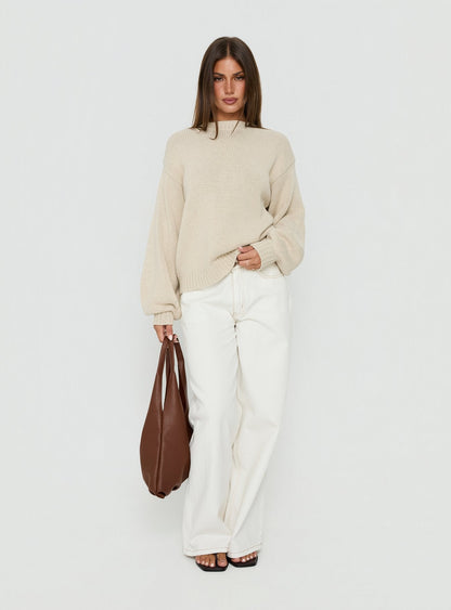 Harmony Balloon Sleeve Knit Sweater Beige