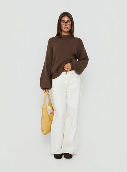 Harmony Balloon Sleeve Knit Sweater Dark Brown