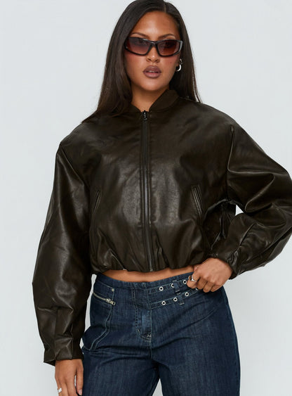 Mastery PU Bomber Jacket Washed Brown