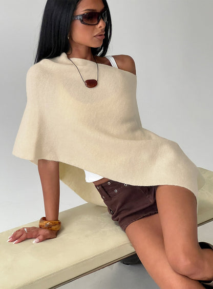 Rouse Off Shoulder Heavy Knit Poncho Cream