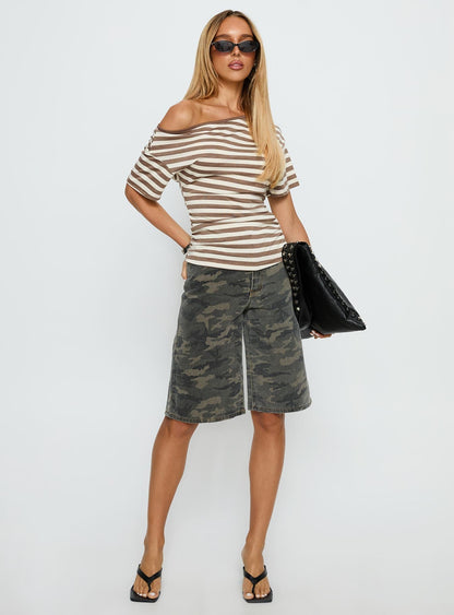 Tag Longline Denim Jorts Washed Camo
