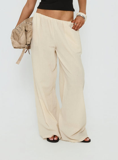Lunea Concealed Waistband Pants Beige Stripe