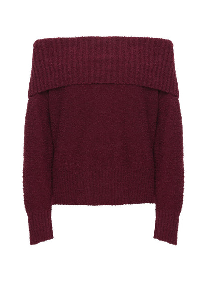 Parkley Boucle Off The Shoulder Sweater Burgundy