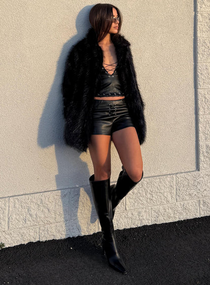 Super Trouper Faux Fur Jacket Black