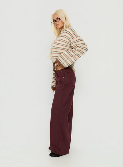 Ramos Low Rise Wide Leg Denim Jeans Currant