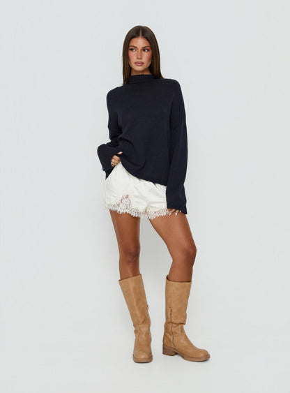 Alara Mock Neck Knit Sweater Navy