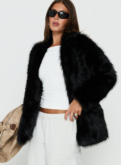 Super Trouper Faux Fur Jacket Black