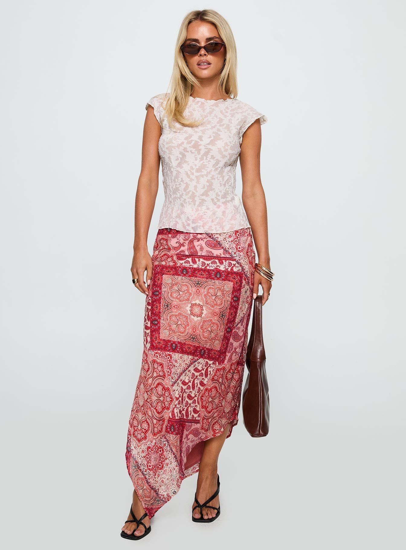 Cyriella Asymmetrical Midi Skirt Red