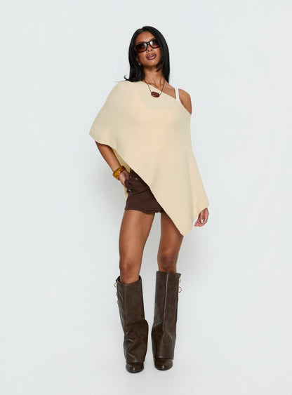 Rouse Off Shoulder Heavy Knit Poncho Cream