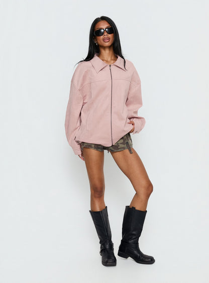 Goldsmith Faux Suede Bomber Jacket Pink