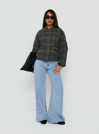 Stick Season Quilted Jacket Grey Check