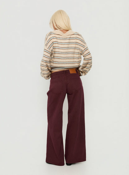 Ramos Low Rise Wide Leg Denim Jeans Currant