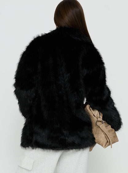 Super Trouper Faux Fur Jacket Black