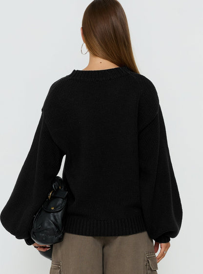 Harmony Balloon Sleeve Knit Sweater Black