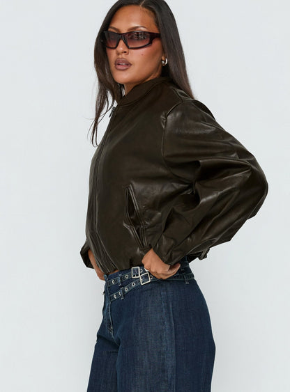 Mastery PU Bomber Jacket Washed Brown