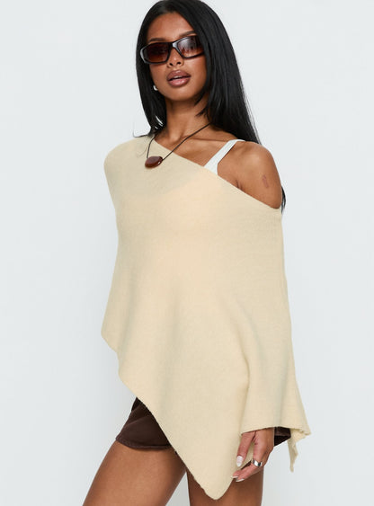 Rouse Off Shoulder Heavy Knit Poncho Cream