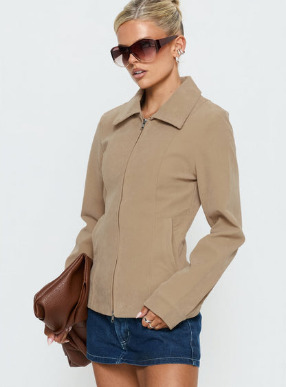 Ryzen Faux Suede Fitted Jacket Stone