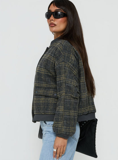 Stick Season Quilted Jacket Grey Check