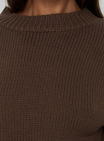 Harmony Balloon Sleeve Knit Sweater Dark Brown