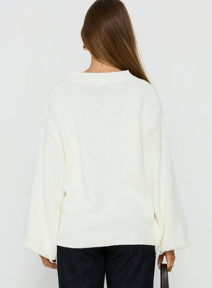 Harmony Balloon Sleeve Knit Sweater White