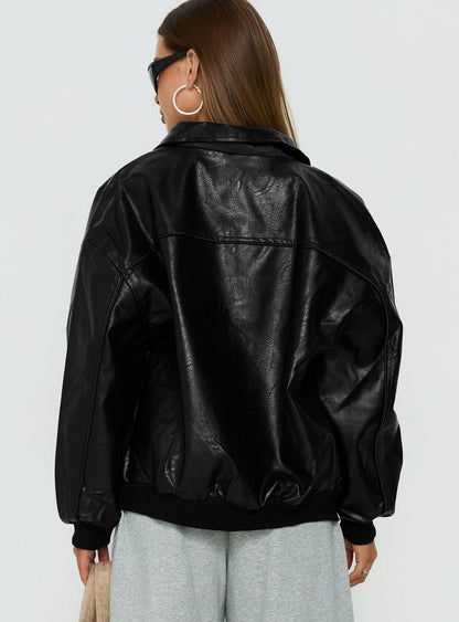 Goldsmith Faux Leather Bomber Jacket Black Petite