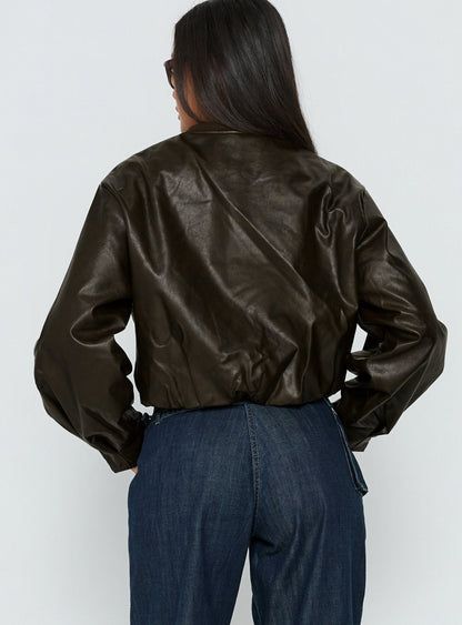 Mastery PU Bomber Jacket Washed Brown