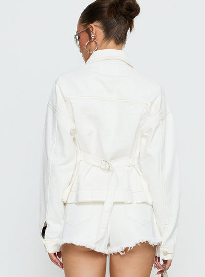 Caresse Cinched Denim Jacket White