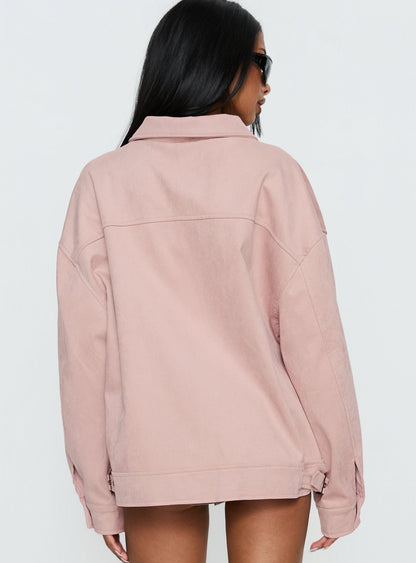 Goldsmith Faux Suede Bomber Jacket Pink