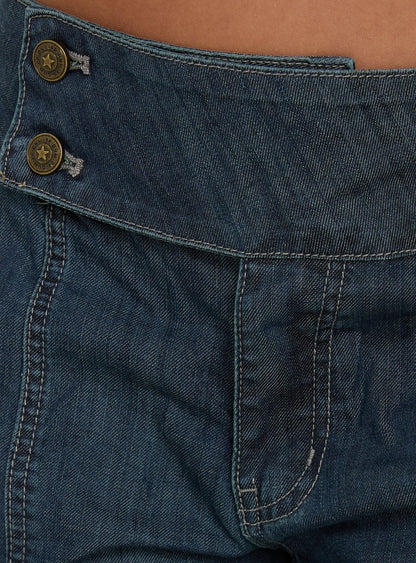 Nikoletta Mid Rise Wide Leg Cargo Jeans Dark Blue Wash