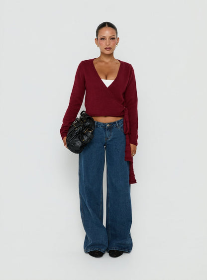 Tonee Wrap Knit Cardigan Burgundy