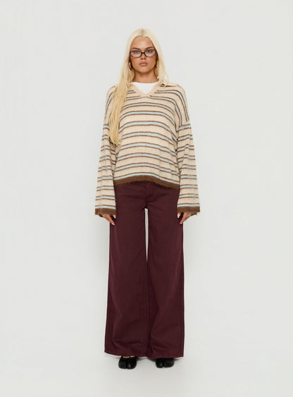 Ramos Low Rise Wide Leg Denim Jeans Currant