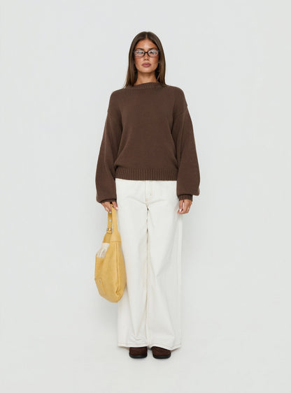 Harmony Balloon Sleeve Knit Sweater Dark Brown