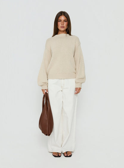 Harmony Balloon Sleeve Knit Sweater Beige