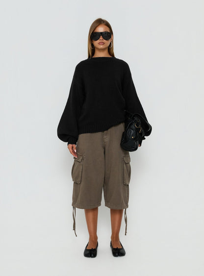 Harmony Balloon Sleeve Knit Sweater Black