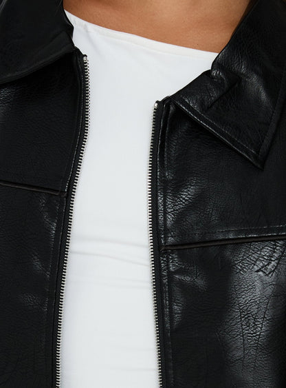 Goldsmith Faux Leather Bomber Jacket Black Petite