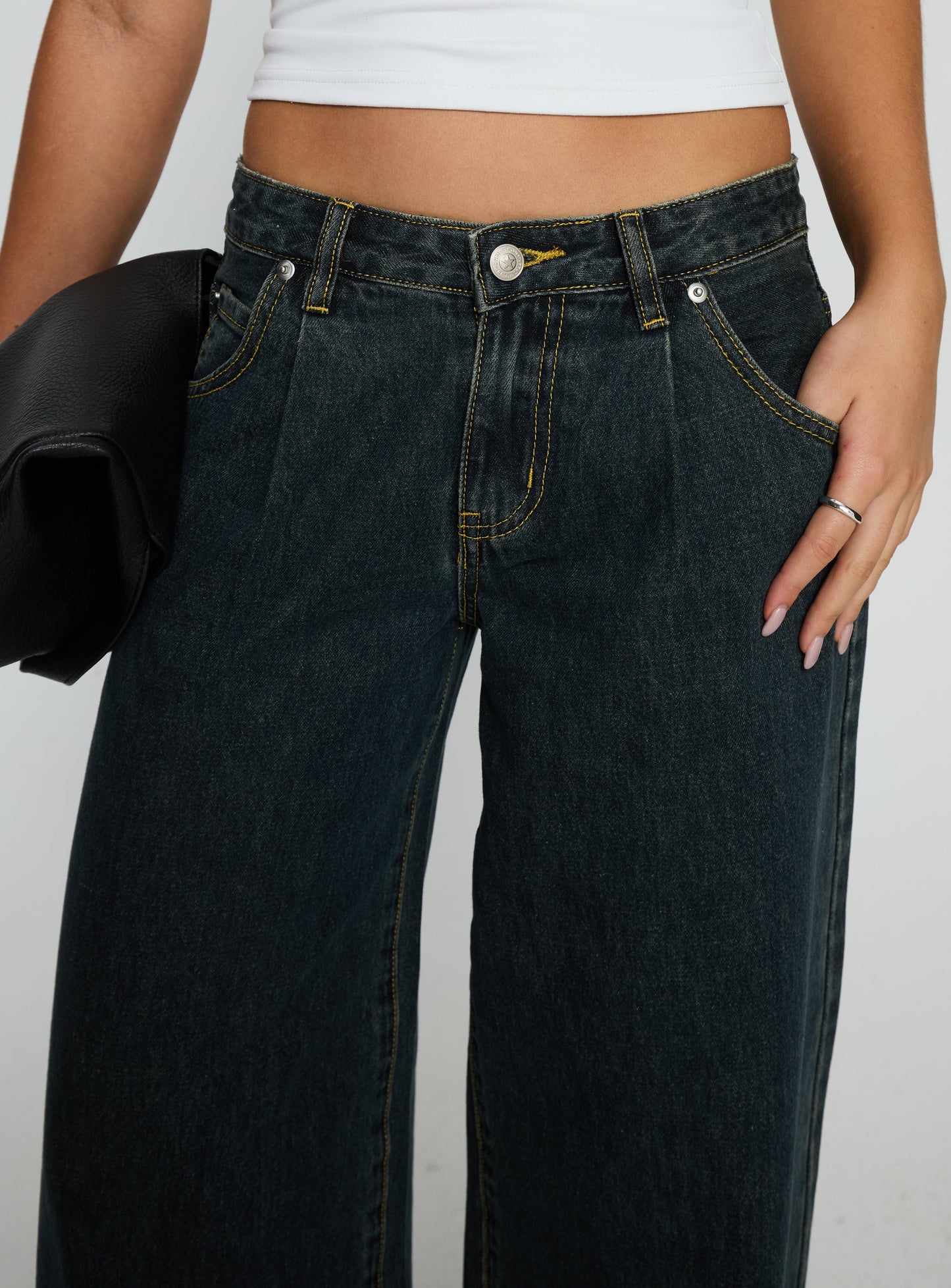 Supercut Low Rise Baggy Pleat Jeans Grunge Wash