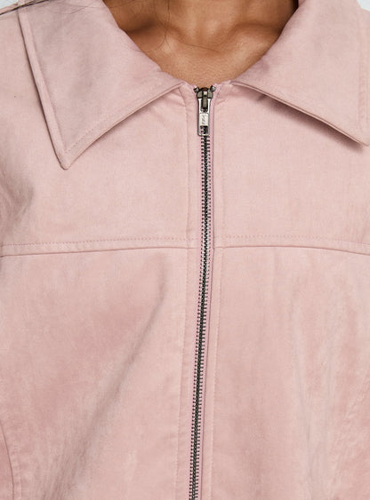 Goldsmith Faux Suede Bomber Jacket Pink