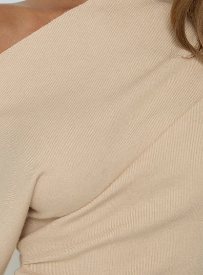 Kaelith Off Shoulder Knit Sweater Cream