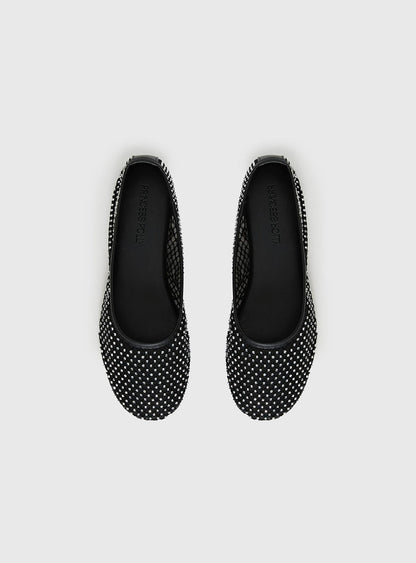 Cerelia Sheer Diamonte Ballet Flats Black