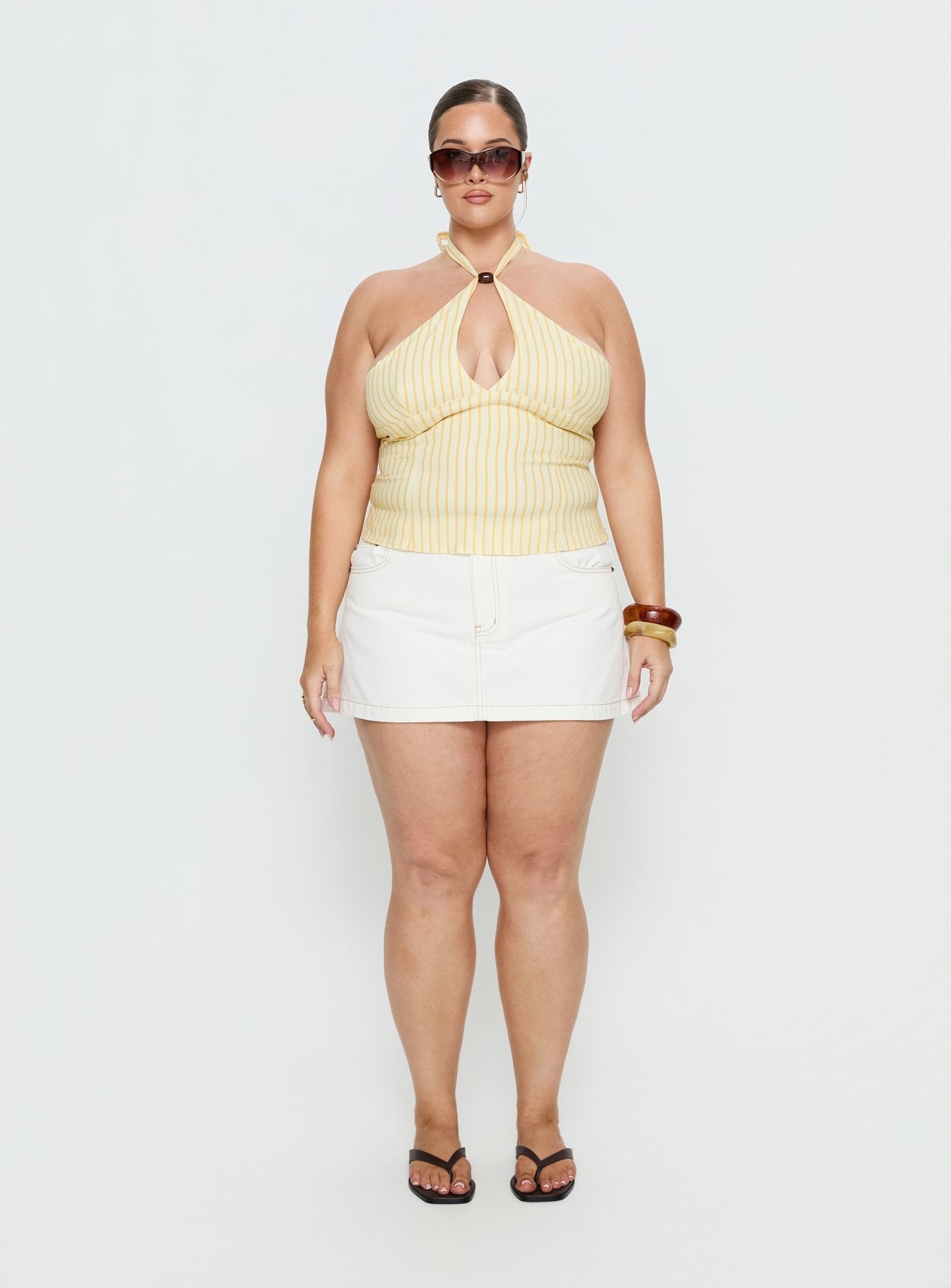 Nicolina Low Rise Denim Mini Skirt Ecru Curve