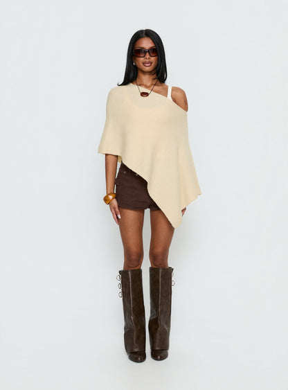 Rouse Off Shoulder Heavy Knit Poncho Cream