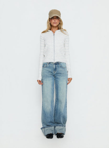 Superstars Zip Through Hoodie Grey / Cream Stripe