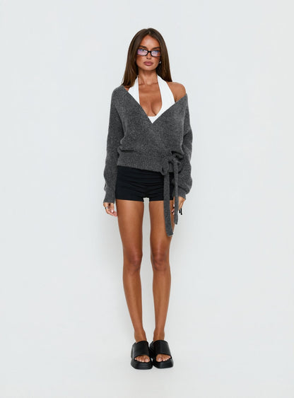 Daelan Wrap Knit Cardigan Charcoal