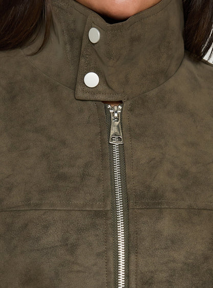 Ellissa Faux Suede Bomber Jacket Khaki